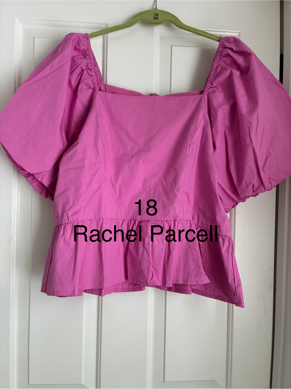 Rachel Parcell Bright Pink Puff-Sleeve Peplum Blouse